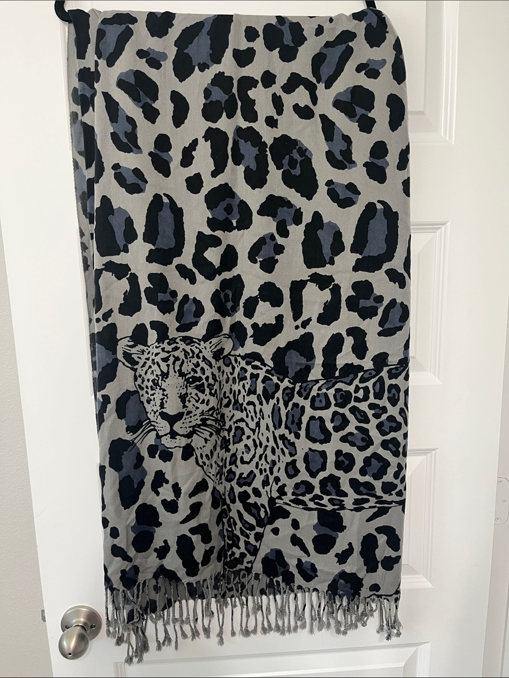 Leopard Print Grey and Black Scarf Wrap